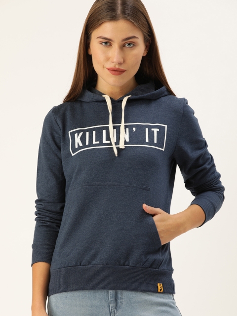 

Campus Sutra Women Blue Printed Hooded Sweatshirt