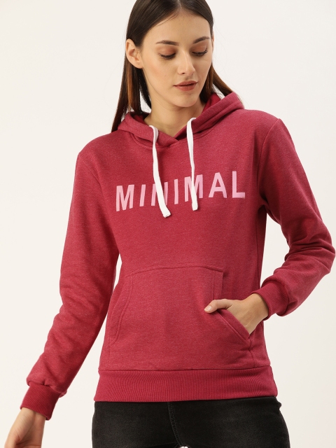 

Campus Sutra Women Maroon Printed Hooded Sweatshirt
