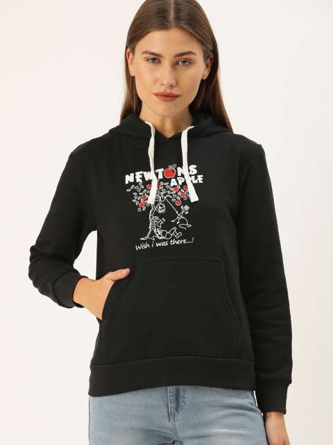 

Campus Sutra Women Black Printed Hooded Sweatshirt