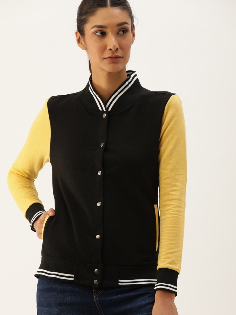 

Campus Sutra Women Black Solid Varsity Jacket