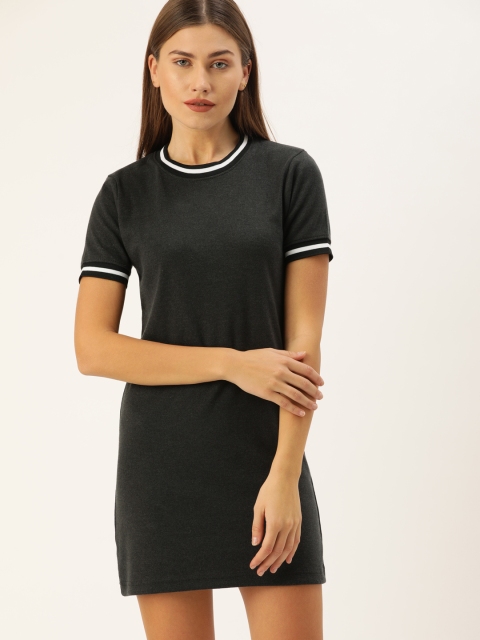 

Campus Sutra Women Black Solid T-shirt Dress
