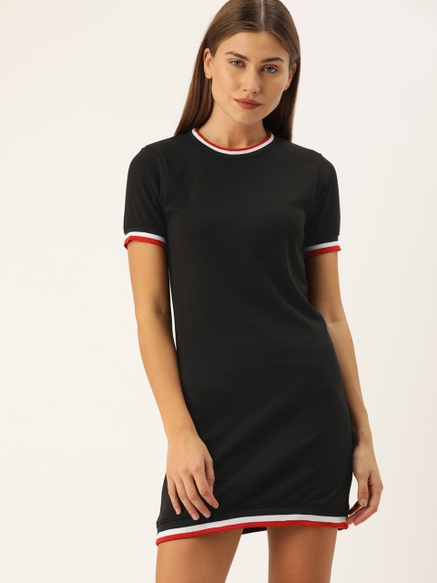 

Campus Sutra Women Black Solid T-shirt Dress