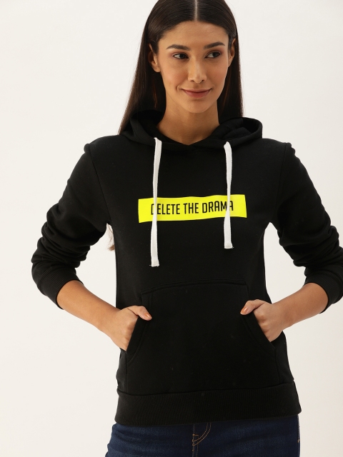 

Campus Sutra Women Black Printed Hooded Sweatshirt