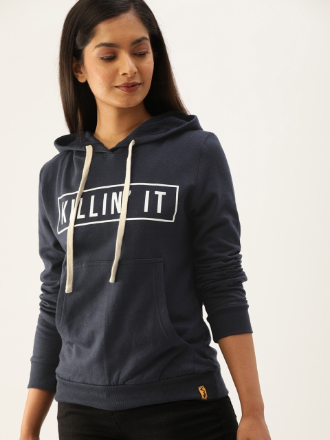 

Campus Sutra Women Blue Printed Hooded Sweatshirt