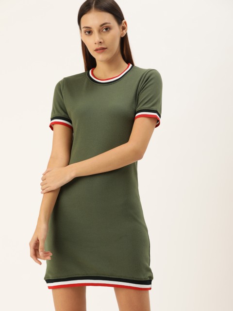 

Campus Sutra Women Olive Green Solid T-shirt Dress