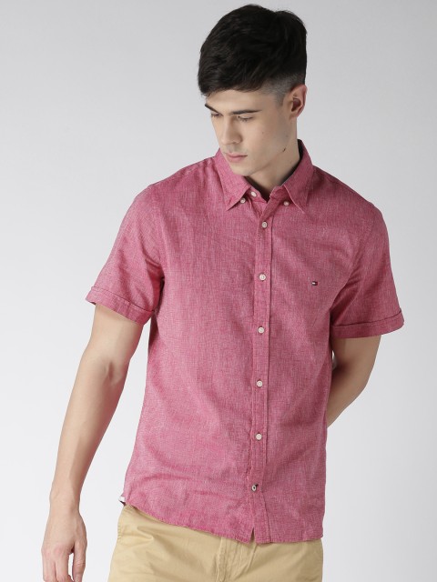 

Tommy Hilfiger Pink Linen Slim Fit Casual Shirt