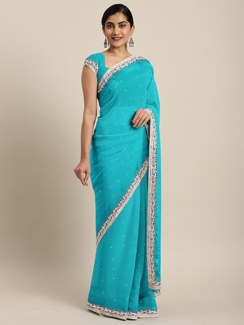 

Neerus Blue Embellished Pure Georgette Saree