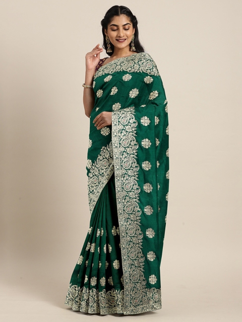 

Neerus Green & Gold-Toned Pure Silk Embroidered Saree