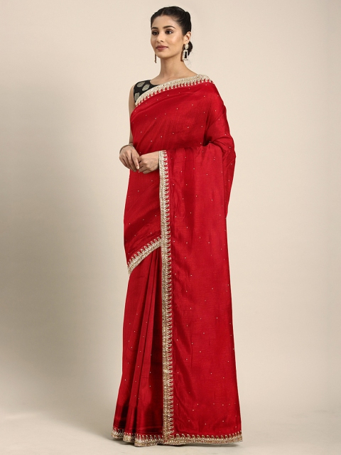 

Neerus Red Embellished Pure Silk Saree