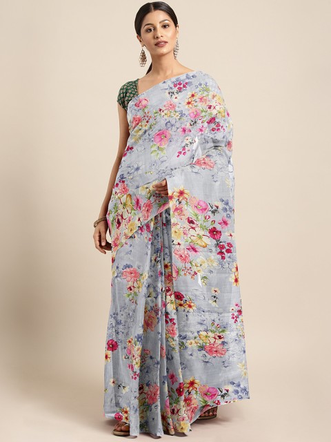 

Neerus Grey & Multicoloured Printed Saree