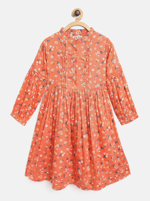 

Bella Moda Girls Orange & Off-White Floral Print A-Line Dress