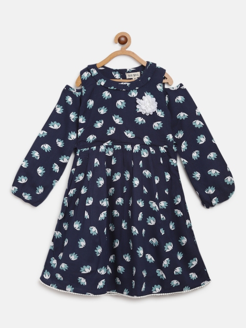 

Bella Moda Girls Navy Blue & White Floral Print Fit and Flare Dress