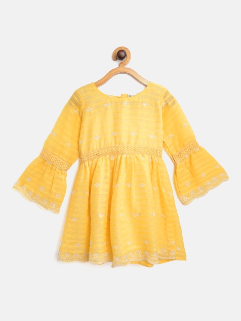 

Bella Moda Girls Yellow & White Floral Embroidered A-Line Dress