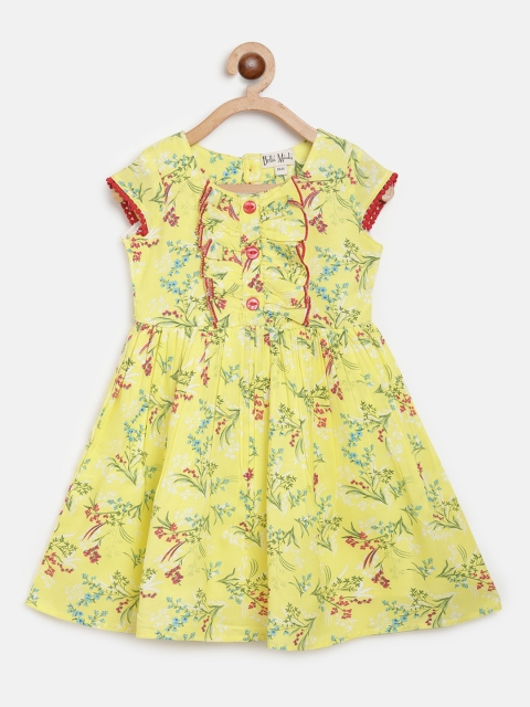 

Bella Moda Girls Yellow & Green Floral Printed A-Line Dress
