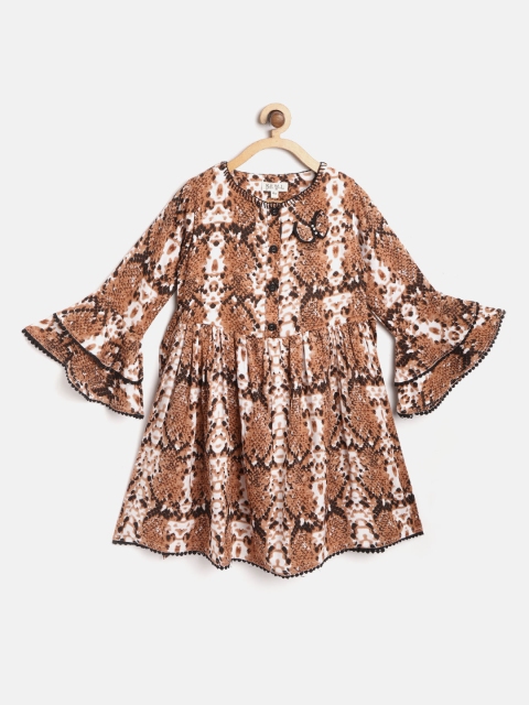 

Bella Moda Girls Brown & Beige Snakeskin Print A-Line Dress with with Attached Belt