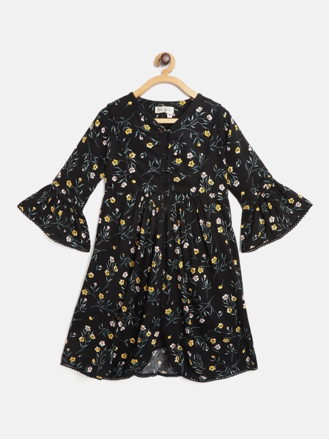 

Bella Moda Girls Black & Mustard Yellow Floral Print A-Line Dress