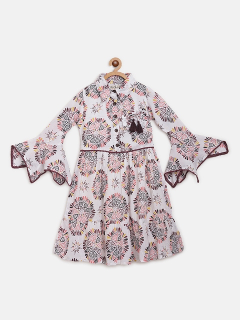 

Bella Moda Girls White Ethnic Motif Printed A-Line Dress