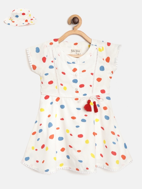 

Bella Moda Girls White & Red Polka-Dot Print A-Line Dress with Bucket Hat