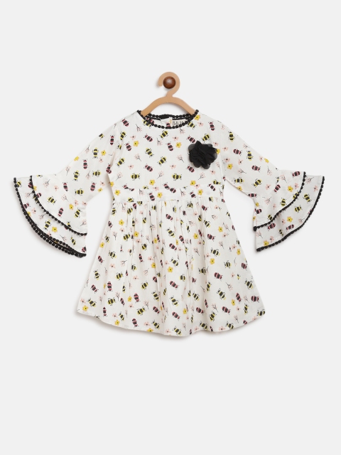

Bella Moda Girls White & Black Bee Printed A-Line Dress