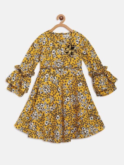 

Bella Moda Girls Yellow & Black Floral Print Fit and Flare Dress