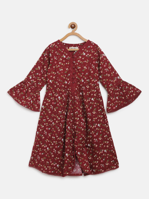 

Bella Moda Girls Maroon Floral Printed A-Line Dress