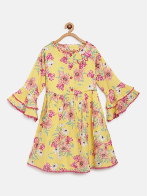 

Bella Moda Girls Yellow Floral Printed A-Line Dress