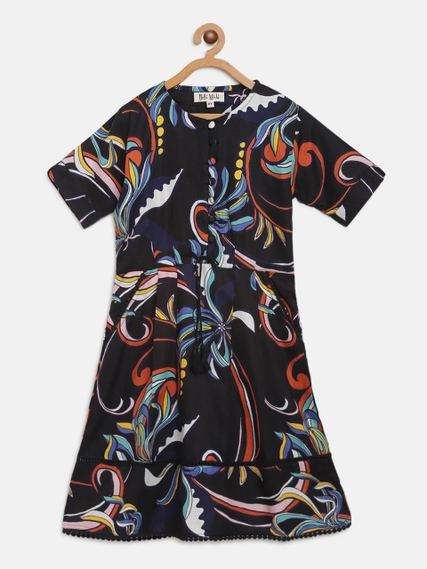 

Bella Moda Girls Black & Orange Ethnic Motif Print A-Line Dress