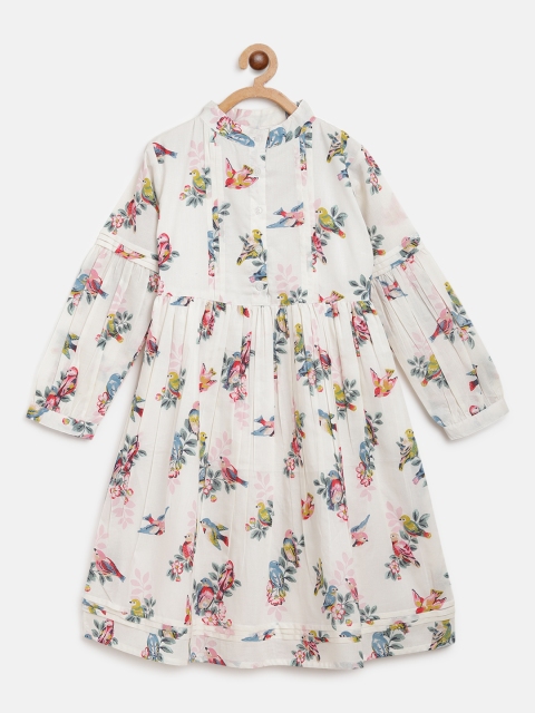 

Bella Moda Girls White & Pink Bird Print Fit and Flare Dress