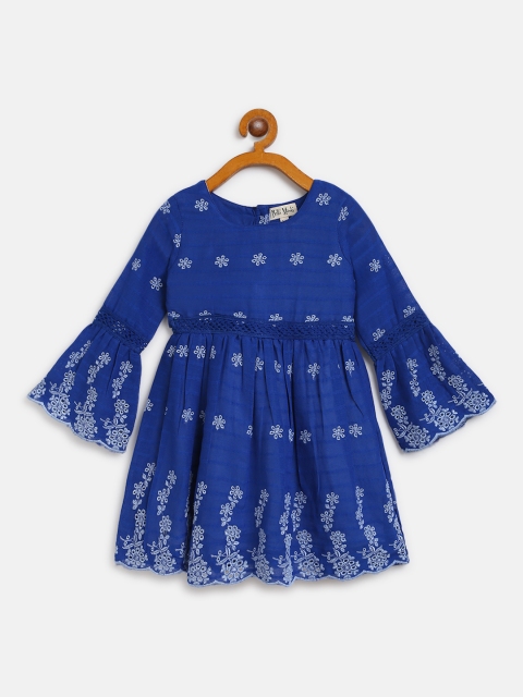 

Bella Moda Girls Blue Schiffli Embroidered A-Line Dress