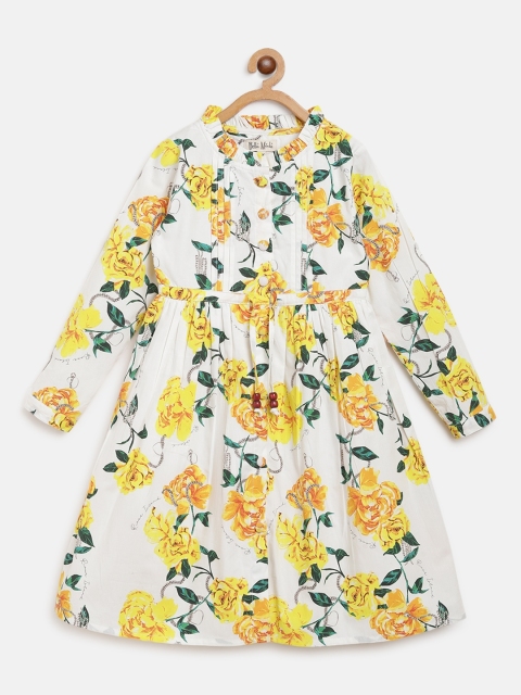 

Bella Moda Girls White & Yellow Floral Print Print Fit and Flare Dress