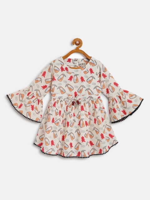 

Bella Moda Girls Off-White & Brown Penguin Print A-Line Dress
