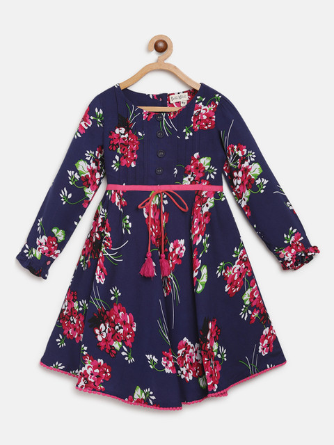 

Bella Moda Girls Navy Blue & Pink Floral Print A-Line Dress