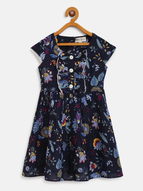 

Bella Moda Girls Blue & Mustard Yellow Floral Print A-Line Dress