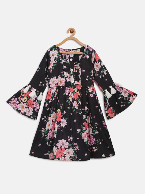 

Bella Moda Girls Black & Pink Floral Print Fit and Flare Dress