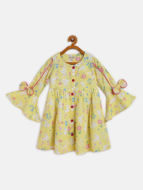

Bella Moda Girls Yellow & White Printed A-Line Dress