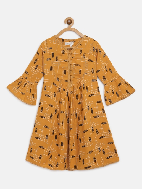 

Bella Moda Girls Mustard Yellow & Black Tree Print A-Line Dress