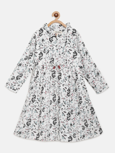 

Bella Moda Girls White & Black Ethnic Print Fit and Flare Dress