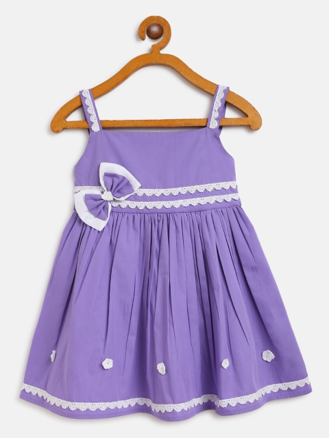 

Bella Moda Girls Purple Solid Fit & Flare Dress with Lace Inserts