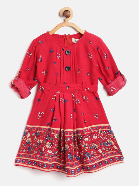

Bella Moda Girls Red Floral Printed Fit and Flare Dress