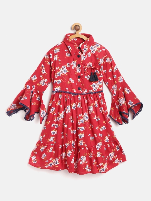 

Bella Moda Girls Red & Off-White Floral Print Shirt Dress