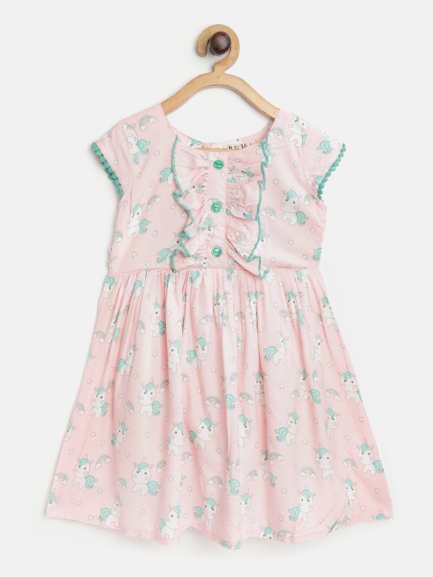 

Bella Moda Girls Pink & White Unicorn Printed A-Line Dress