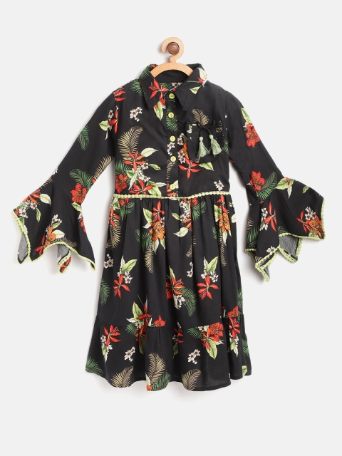 

Bella Moda Girls Black & Red Tropical Print Fit & Flare Dress