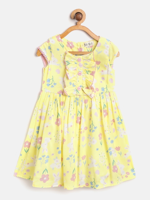 

Bella Moda Girls Yellow Floral Printed A-Line Dress