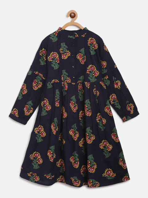 

Bella Moda Girls Navy Blue Floral Printed A-Line Dress