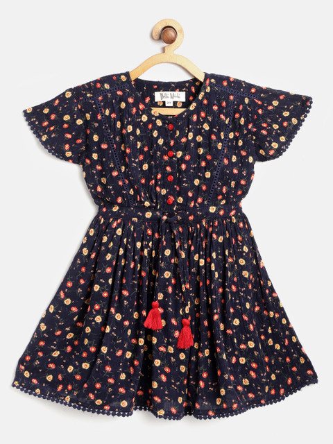 

Bella Moda Girls Navy Blue & Red Floral Print Fit & Flare Dress