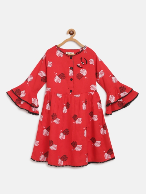 

Bella Moda Girls Red & White Floral Print Fit and Flare Dress