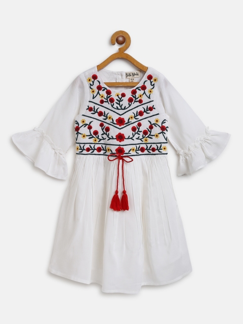 

Bella Moda Girls White Floral Embroidered A-Line Dress