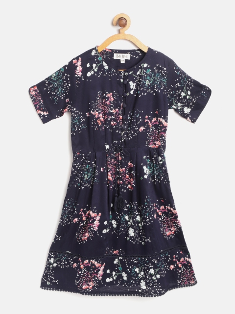 

Bella Moda Girls Navy Blue & Pink Printed Fit & Flare Dress