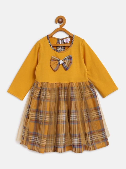 

Bella Moda Girls Mustard Yellow & Blue Checked A-Line Dress