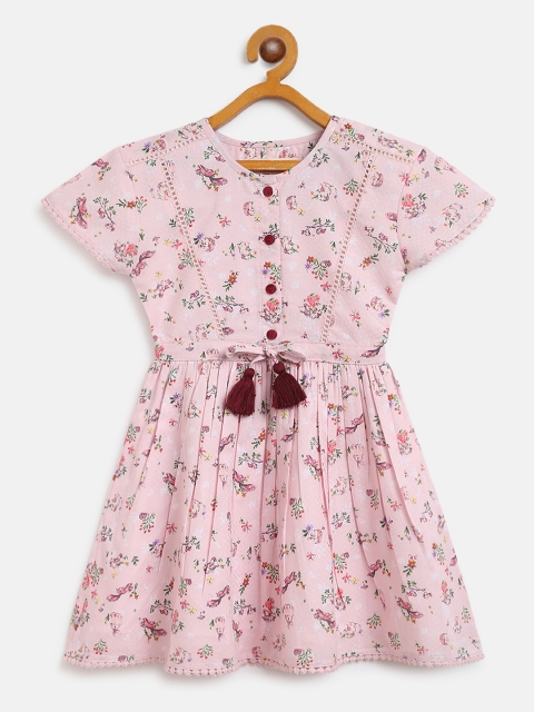 

Bella Moda Girls Pink & Green Floral Print Fit & Flare Dress